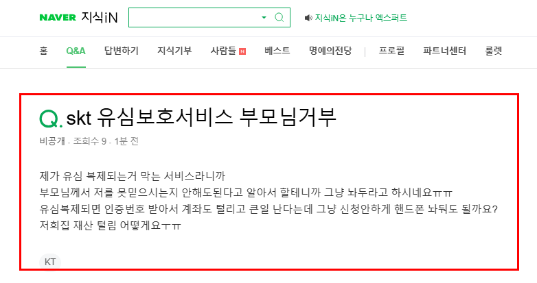skt유심 보호서비스 경각심 질문 지식인