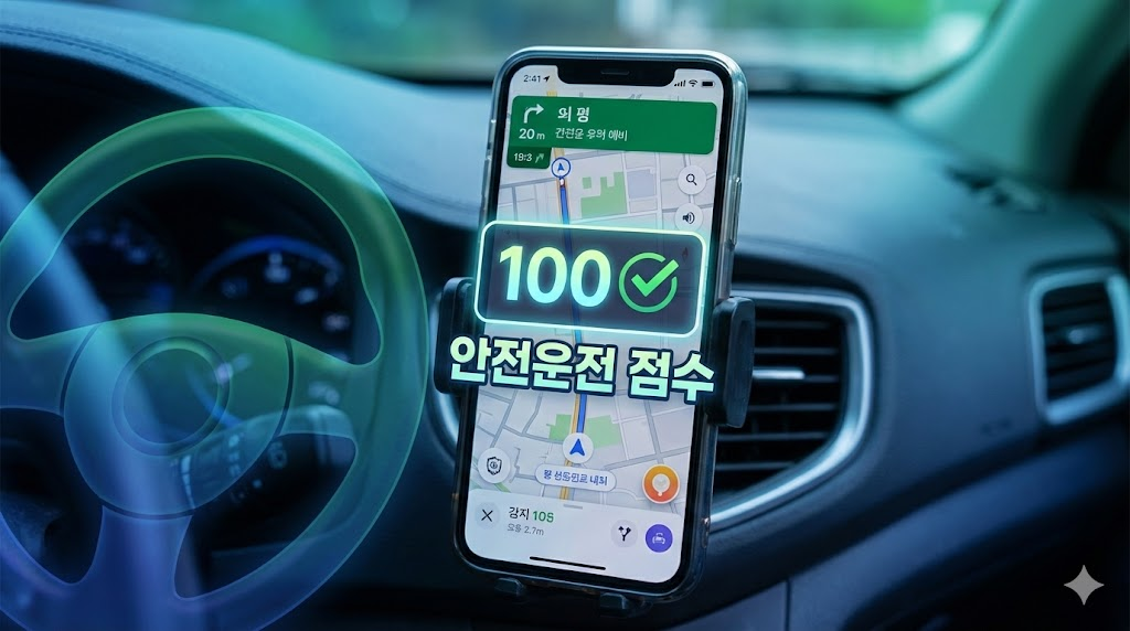 스마트폰 내비게이션의 100점 안전운전 점수 화면