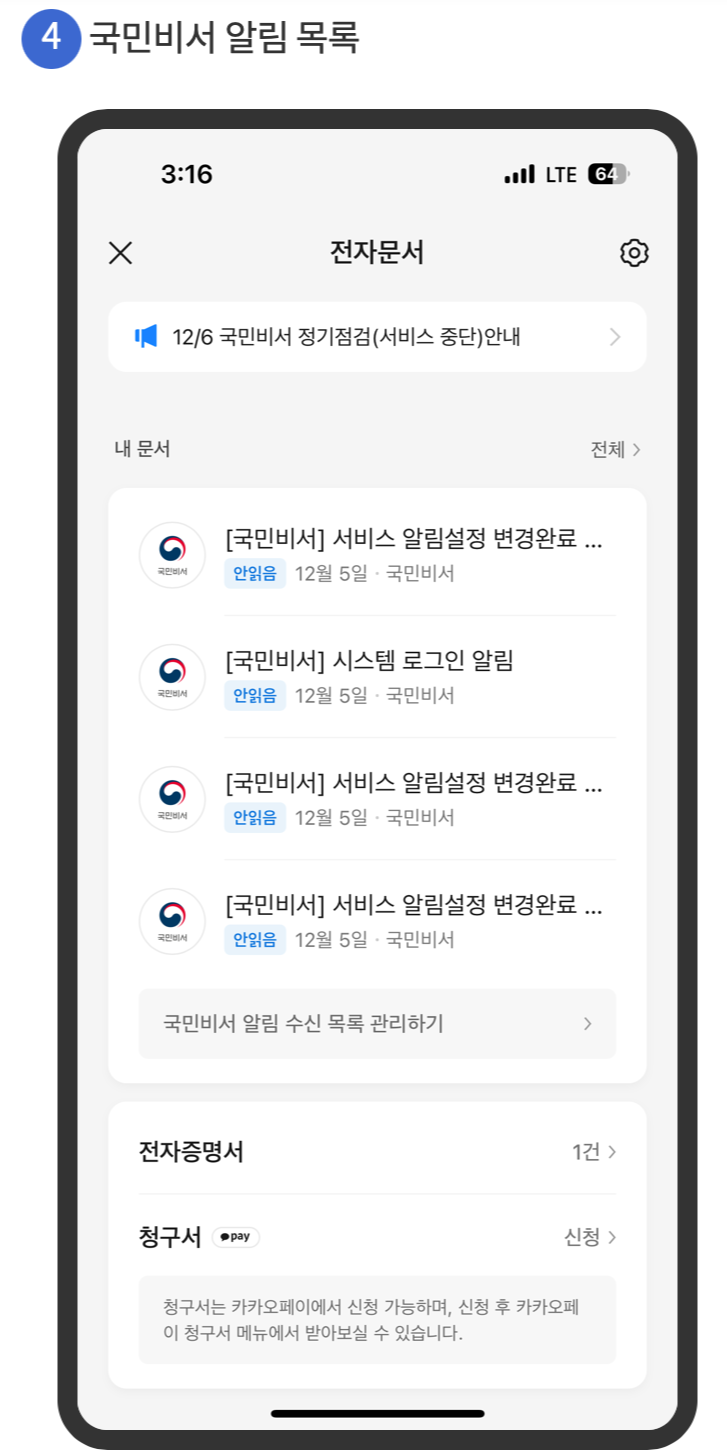 국민비서 알림 서비스 신청 방법 카카오톡 네이버 토스 (출처: 국민비서 홈페이지)
