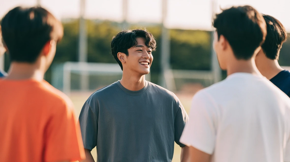 아침 운동장에서 조기축구를 준비하는 사람들