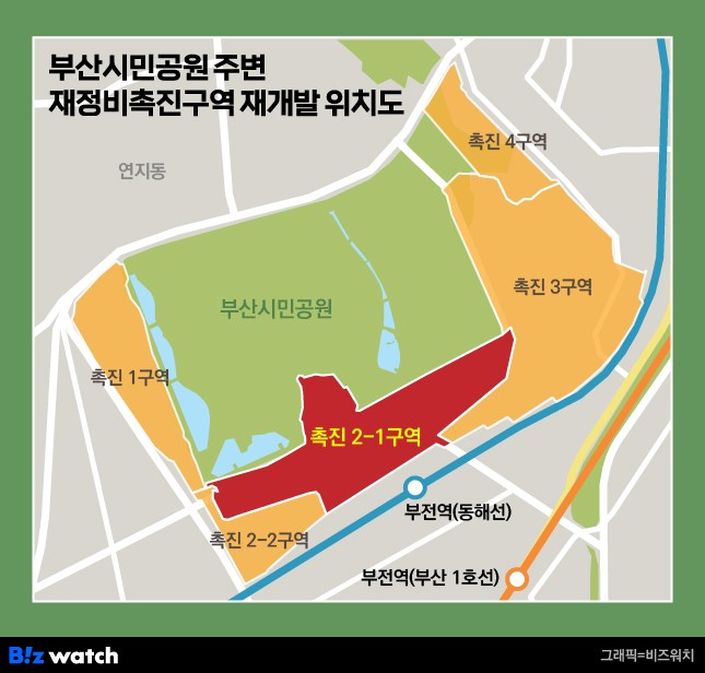부산시민공원 주변 재정비촉진구역 재개발 위치도