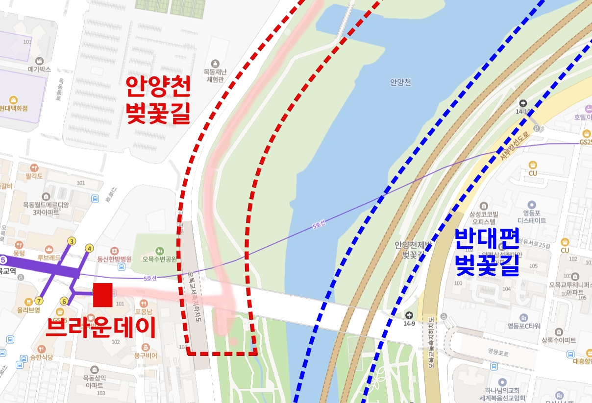 분홍색으로 다닌 동선 표시