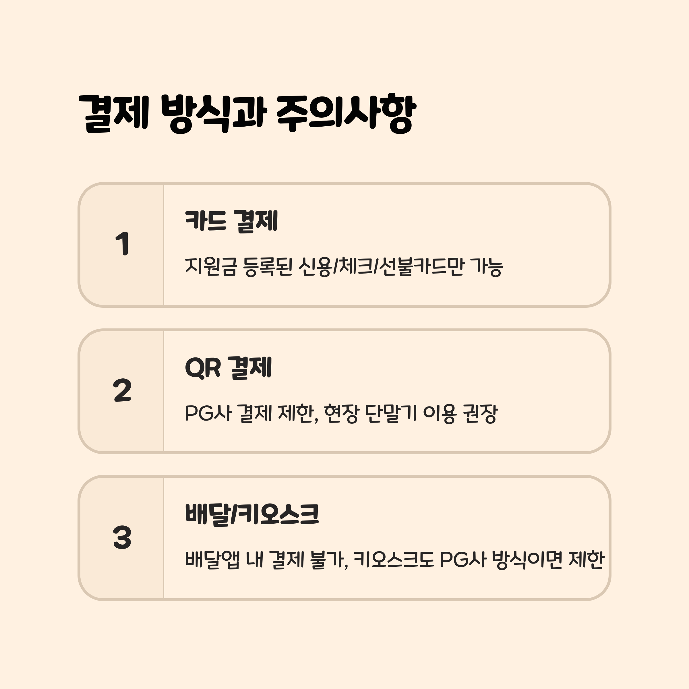 결제 방식과 주의사항