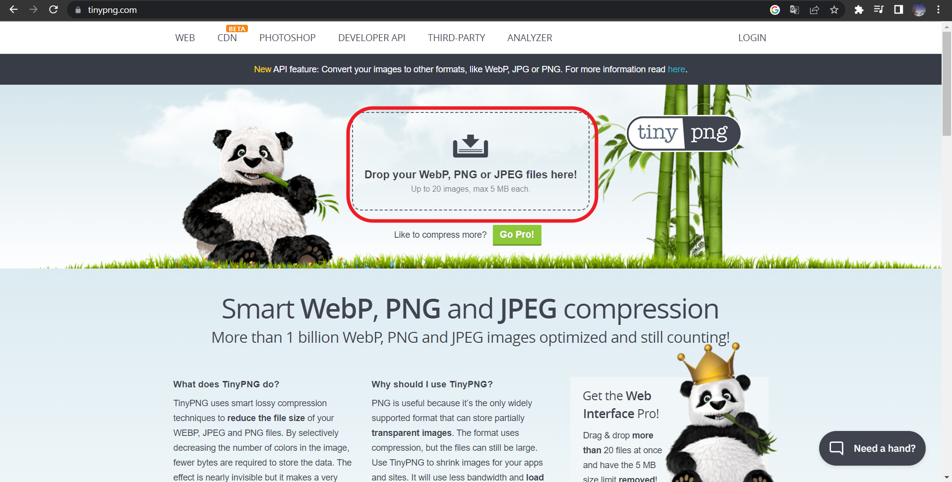 Tinypng 메인 홈페이지