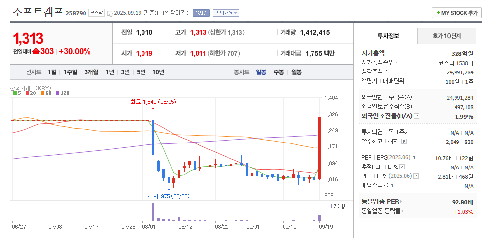 소프트캠프 일봉차트