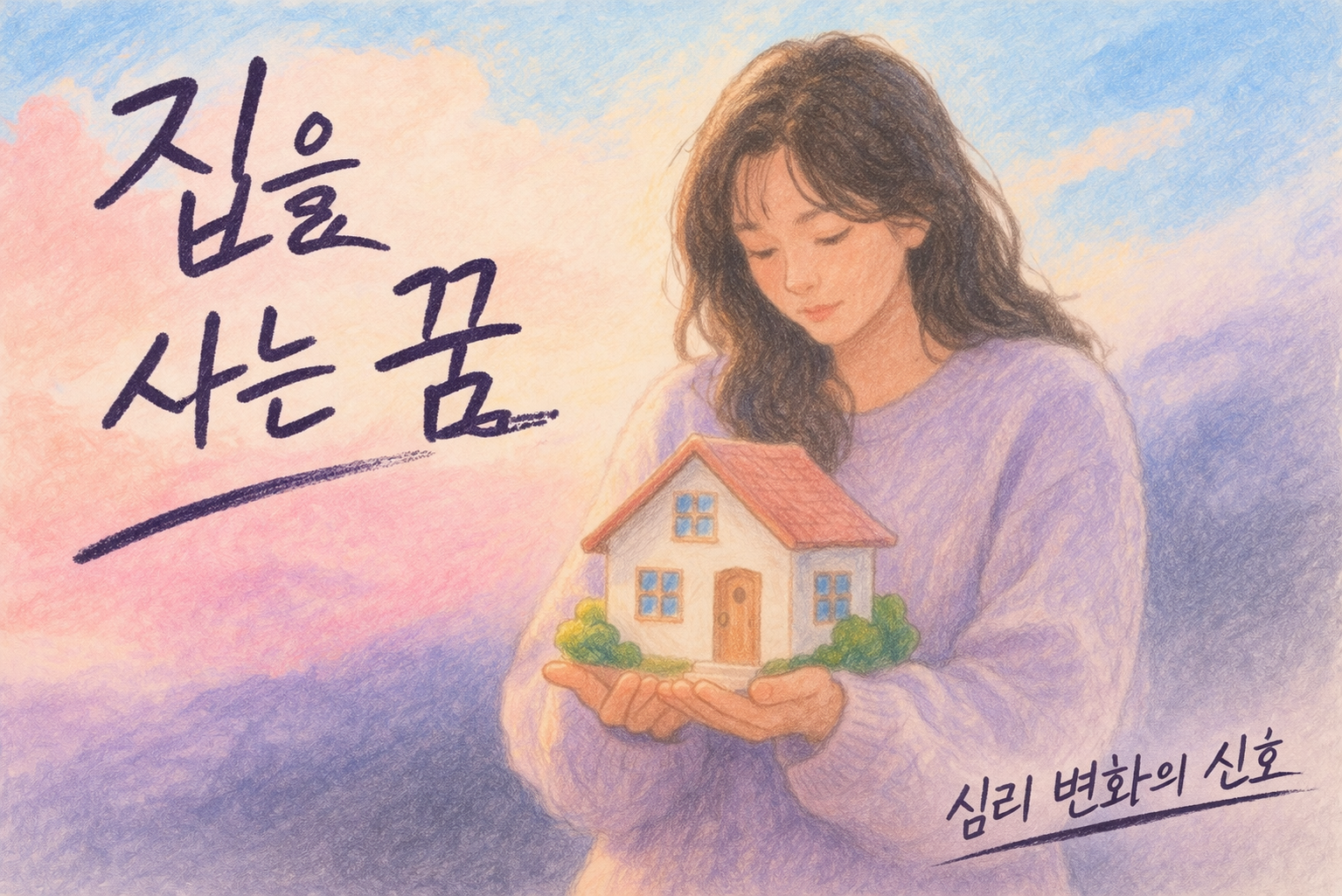 작은 집을 들고 고민하는 표정의 인물 일러스트