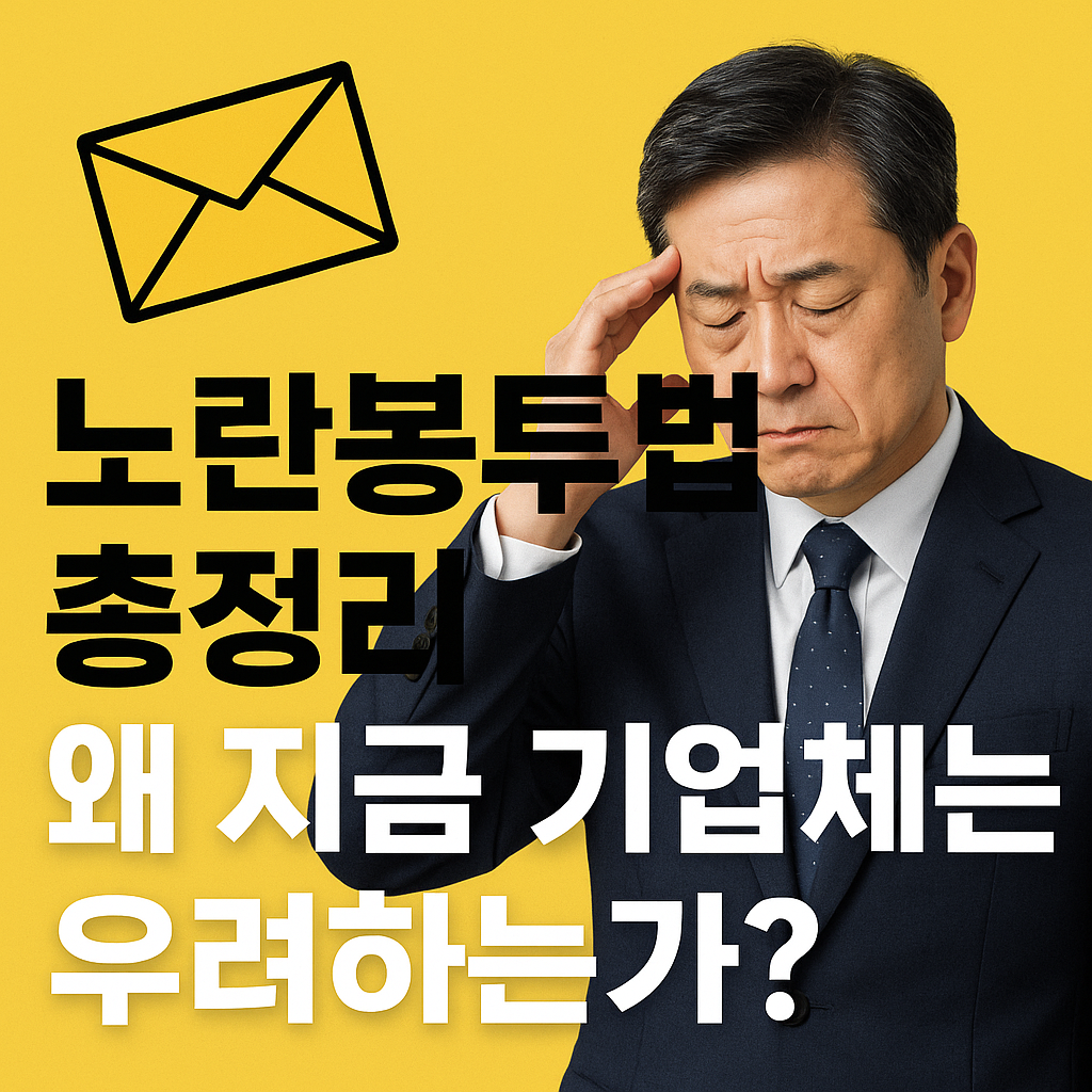 걱정하는 중년 남성과 노란봉투법 핵심문구