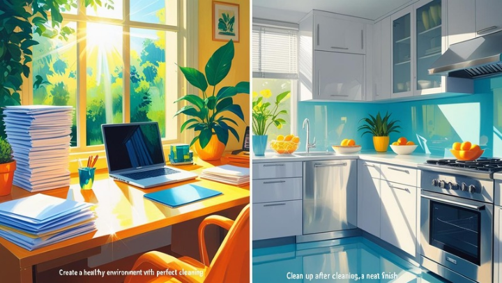 청소 후 정리된 깨끗한 공간으로 마무리