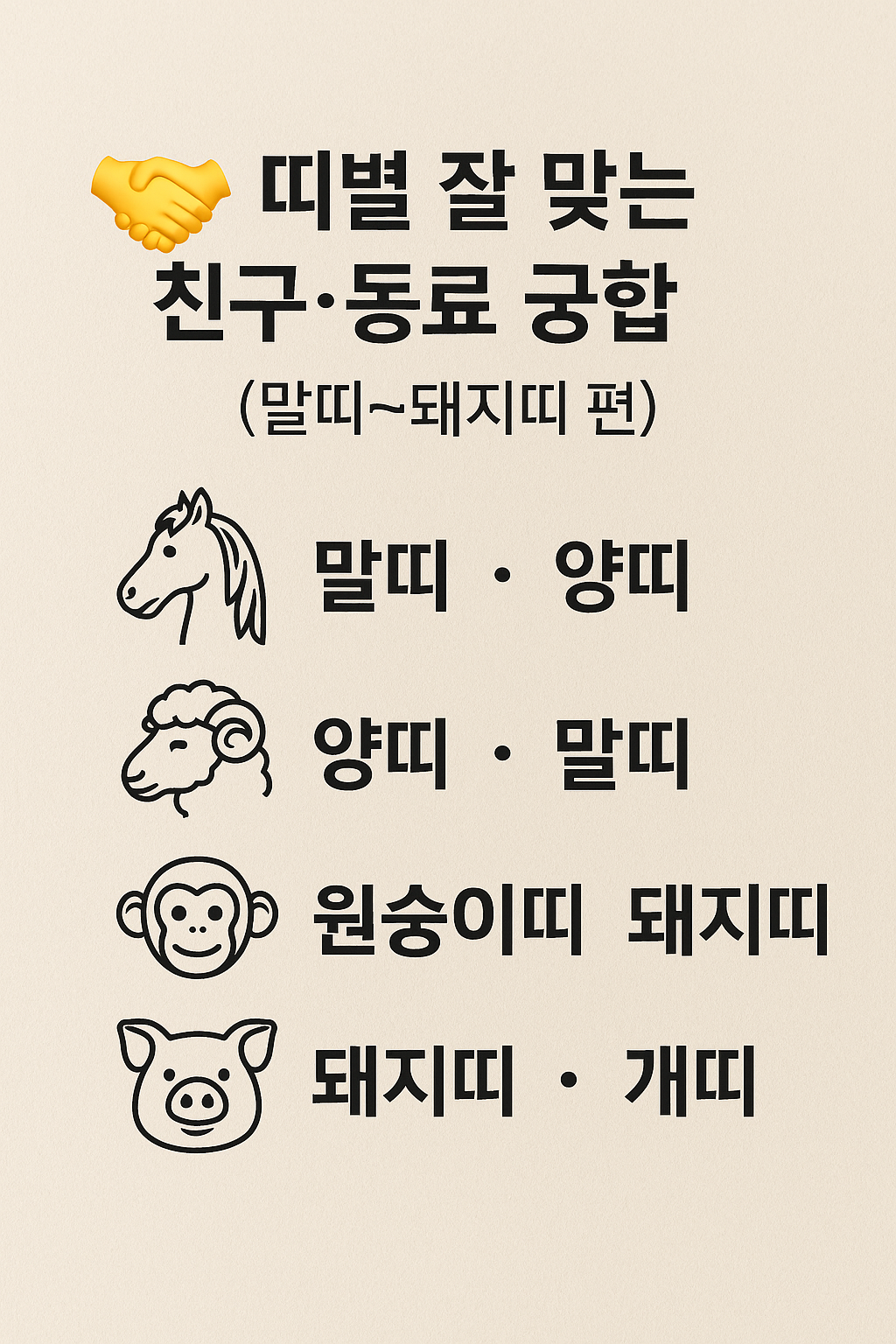 띠별 잘 맞는 친구·동료 궁합 (말띠~돼지띠 편)