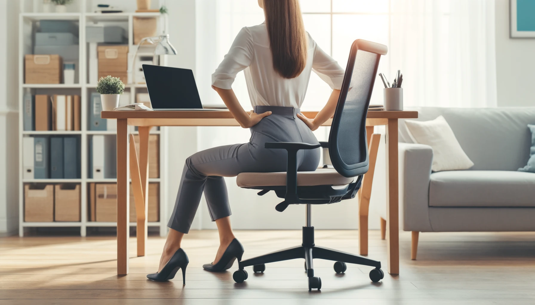 허리 통증을 느끼는 여성