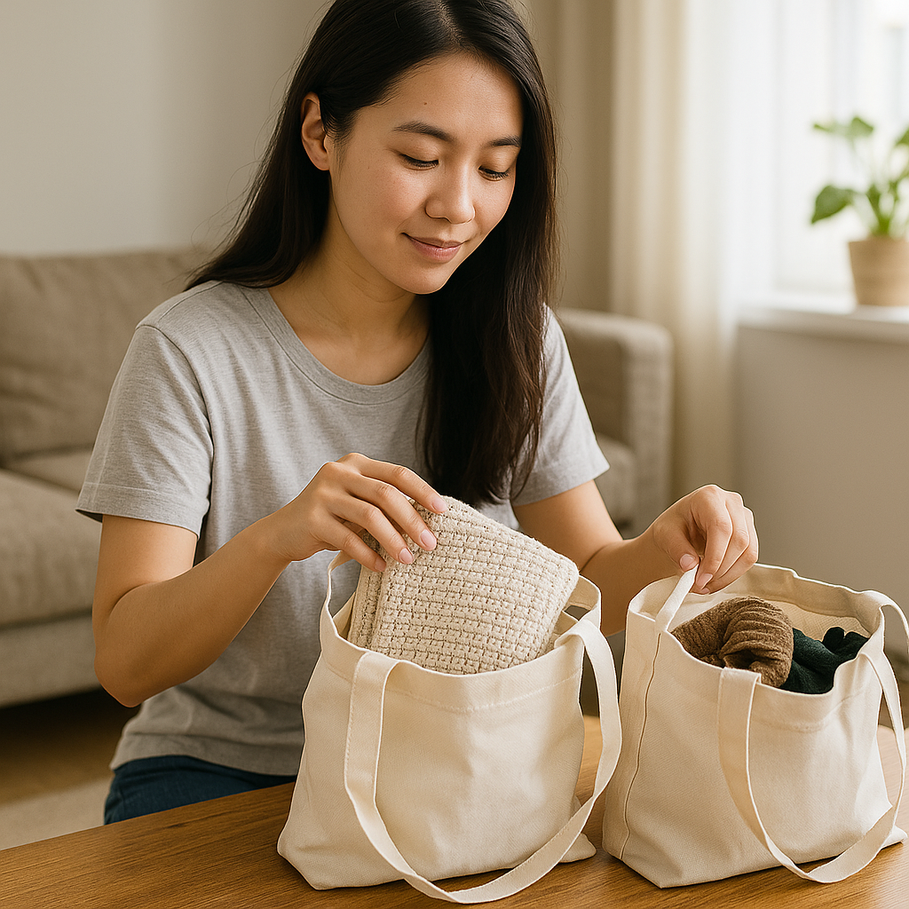 에코백을 이용하는 여자 모습