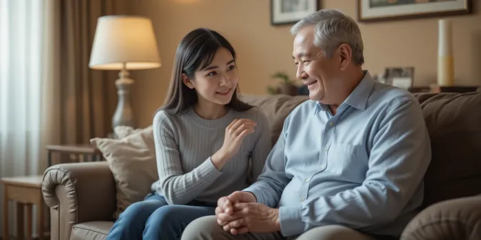 집에서 췌장암 4기 환자 옆에서 정성껏 간병 중인 보호자의 따뜻한 장면