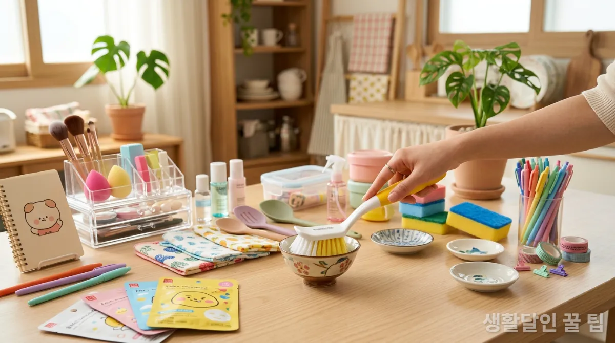 다이소 꿀템들이 깔끔하게 진열되어 있는 모습