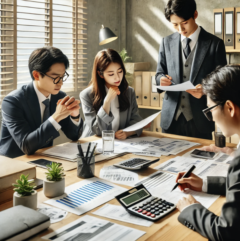 보험료지출로 세액을 절세하는 방법에 대해 회의중인 모습
