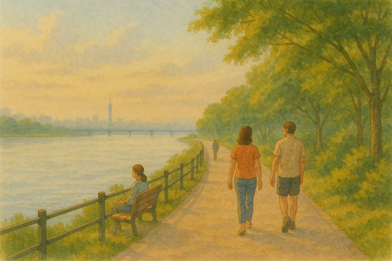 강변의 여유로운 산책