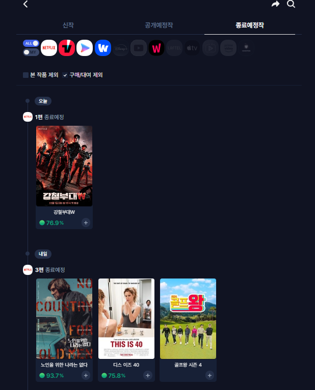 키노라이츠 OTT 종료예정작