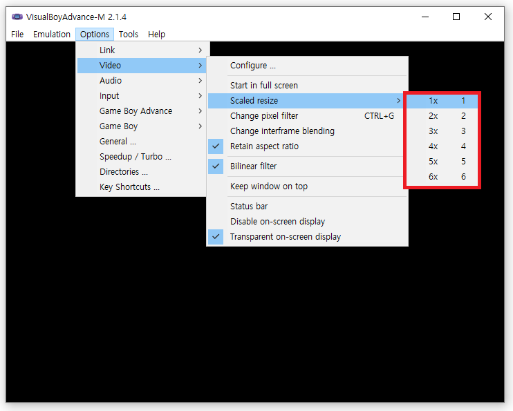 비주얼보이 어드밴스 어드벤스 화면 크기 설정 GBA 에뮬레이터