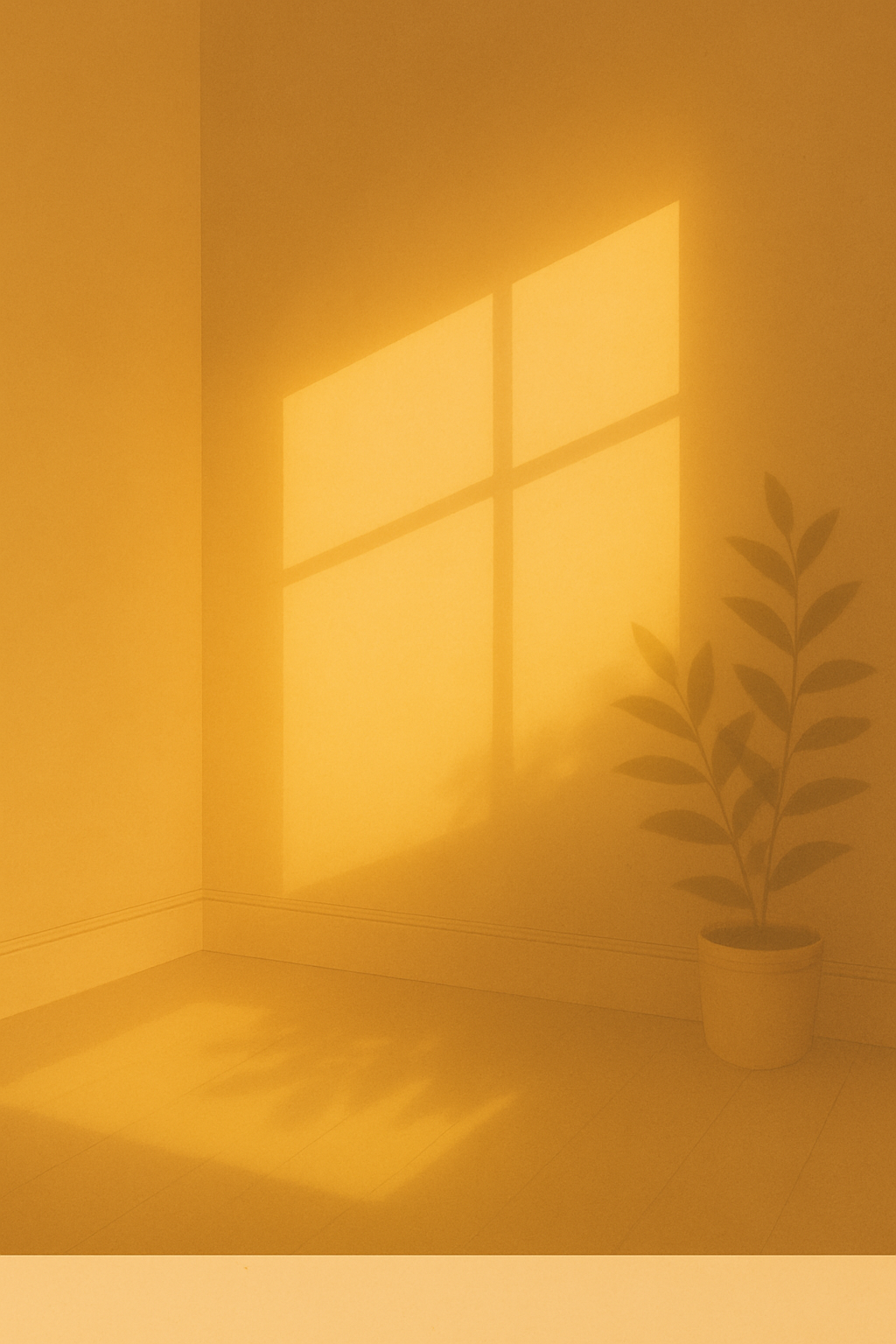 마음의 울림을 상징하는 고요한 공간 속 빛과 그림자의 미세한 떨림