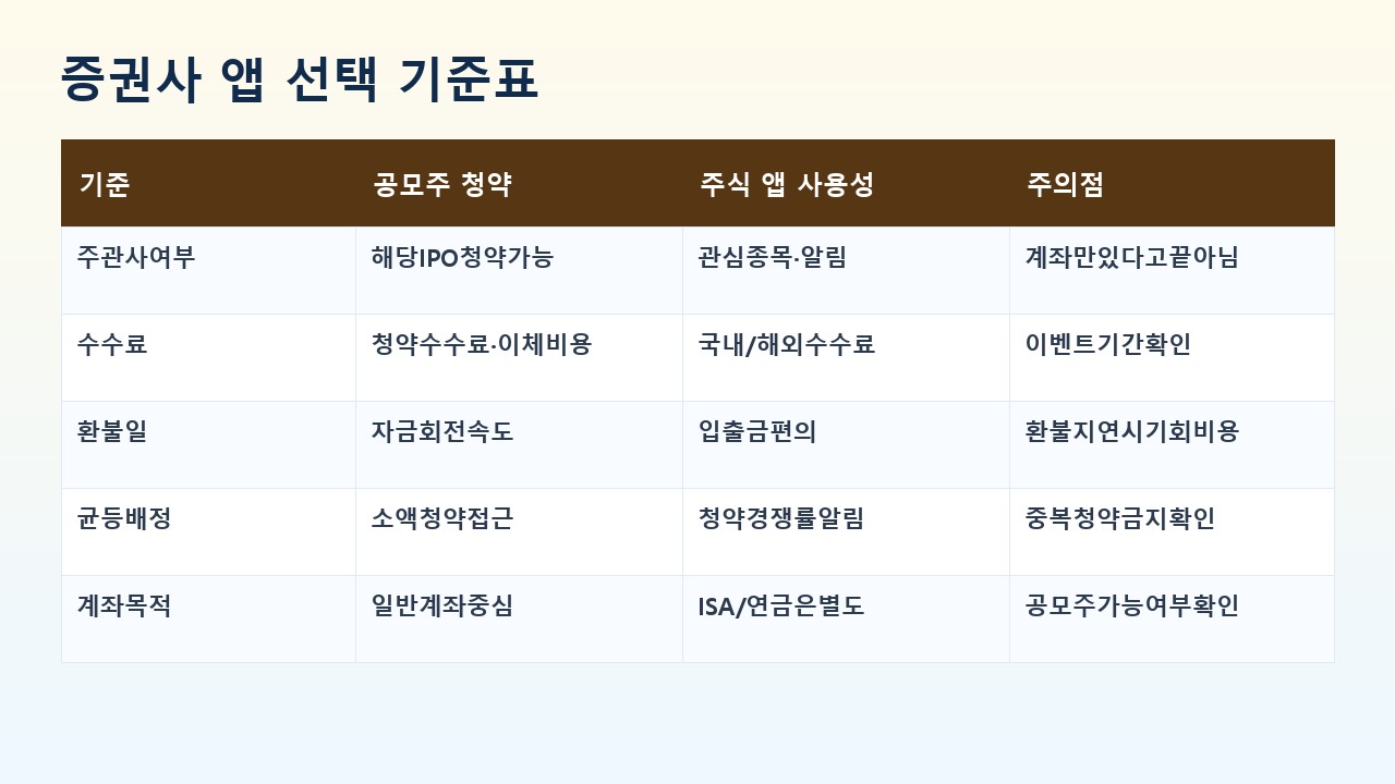 증권사 앱 공모주 청약 비교 기준표