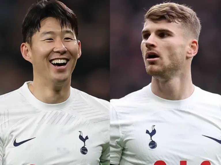 손흥민-
좌측 흰 토트넘 유니폼을 입고 웃고있는 손흥민과 흰유니폼을 입고 손흥민을 바라보는 베르너