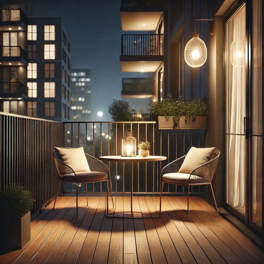 감성조명이 들어간 베란다
