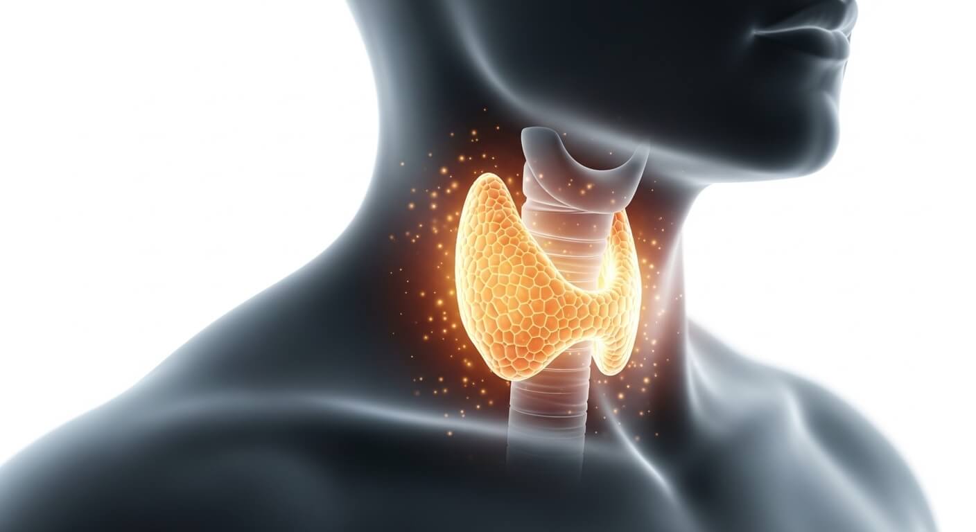 갑상선의 위치와 구조를 보여주는 인체 해부 이미지