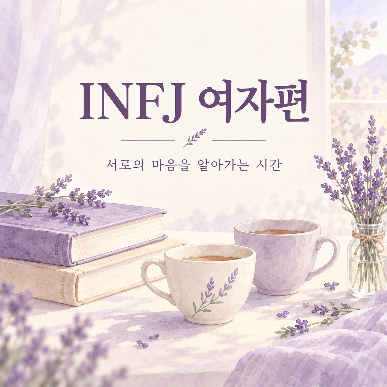 아이보리와 라벤더 배경에 INFJ 여자편이라고 적힌 대표 이미지