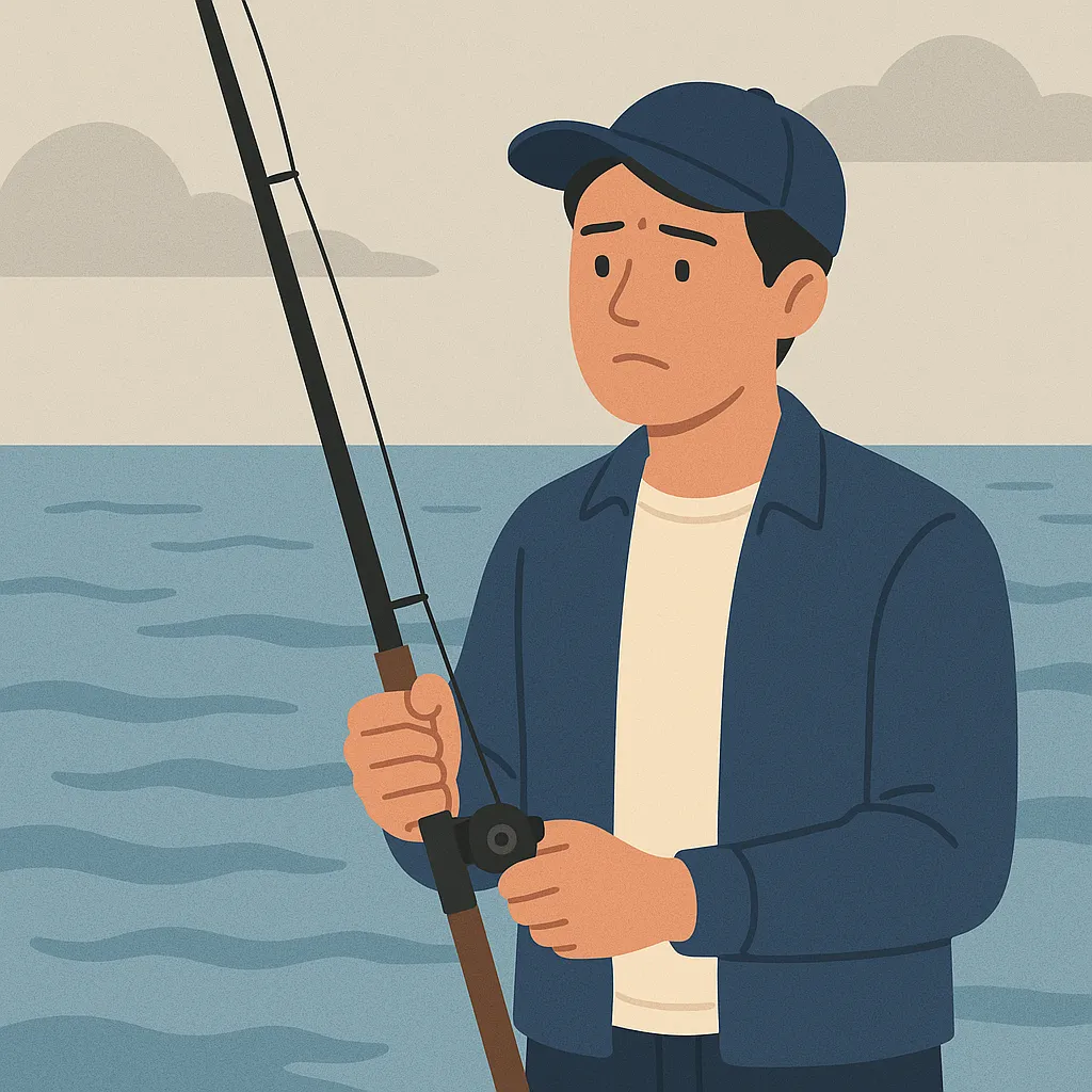 낚싯대를 들고 바다를 바라보는 남성
