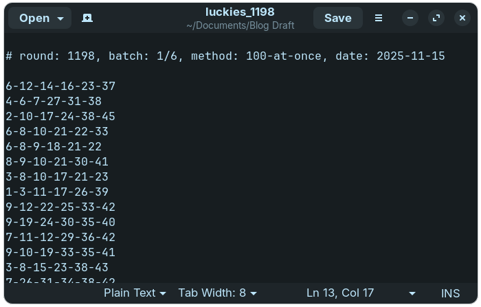 럭키즈 자동생성 번호 데이터
