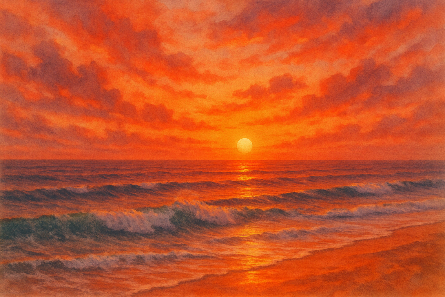 섬광 속의 바다와 석양