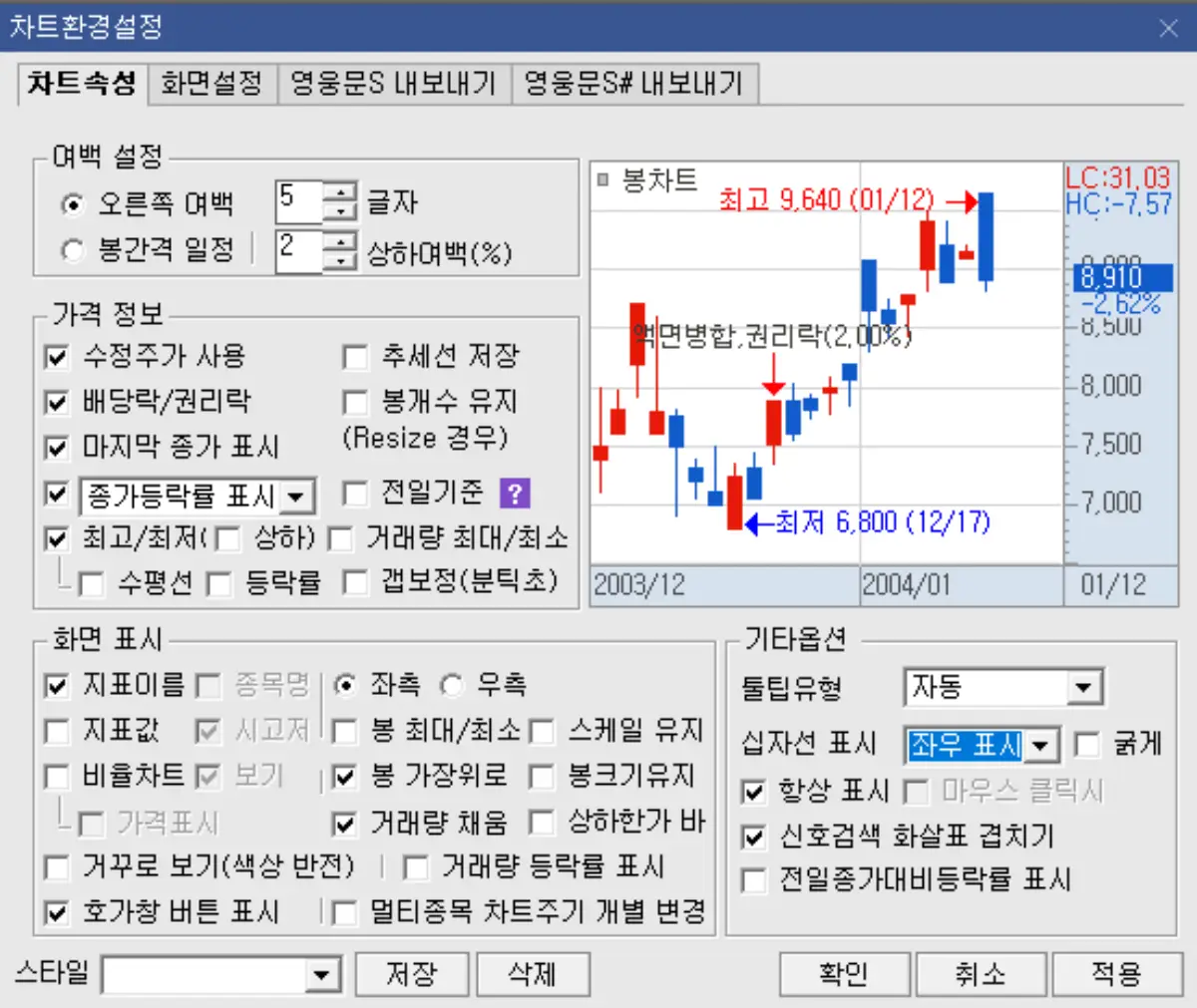 차트 환경 설정