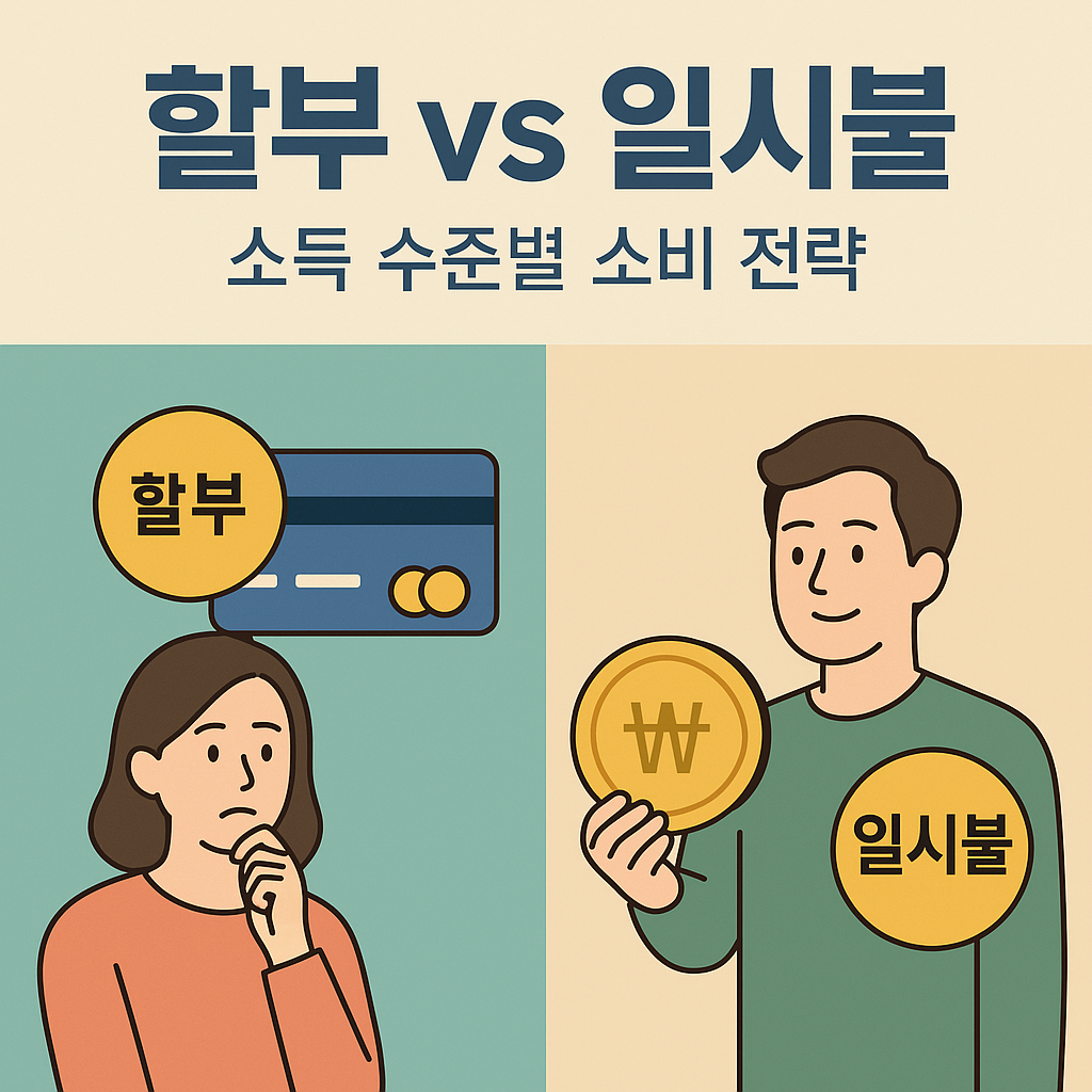 할부 결제하는 사람과 일시불 결제하는 사람을 나타내는 인포그래픽 이미지