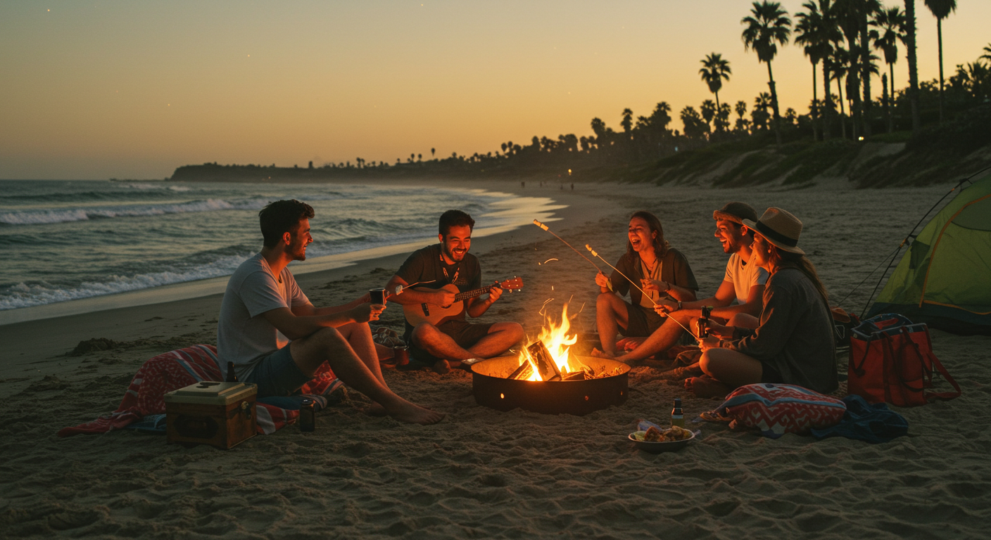 여름 바닷가 캠핑