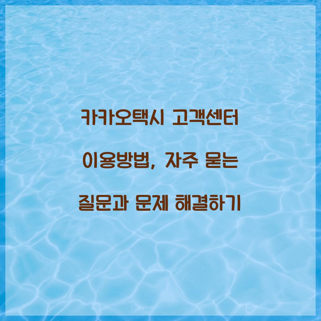 카카오택시 고객센터 이용방법