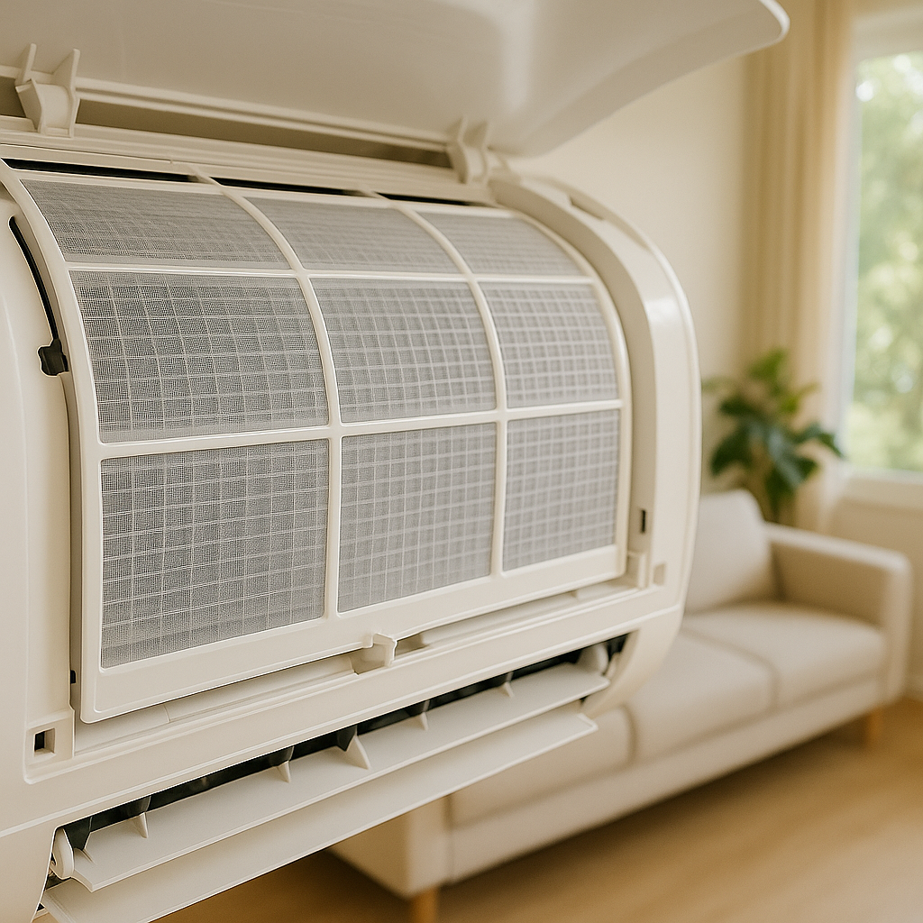 먼지 없이 깨끗하게 관리된 에어컨 필터의 클로즈업 이미지