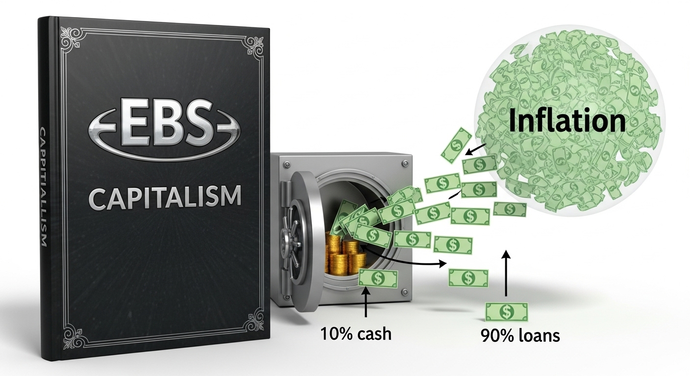 EBS 자본주의 책 표지와 함께, 은행이 돈을 불리는 과정(대출)을 보여주는 간단한 인포그래픽