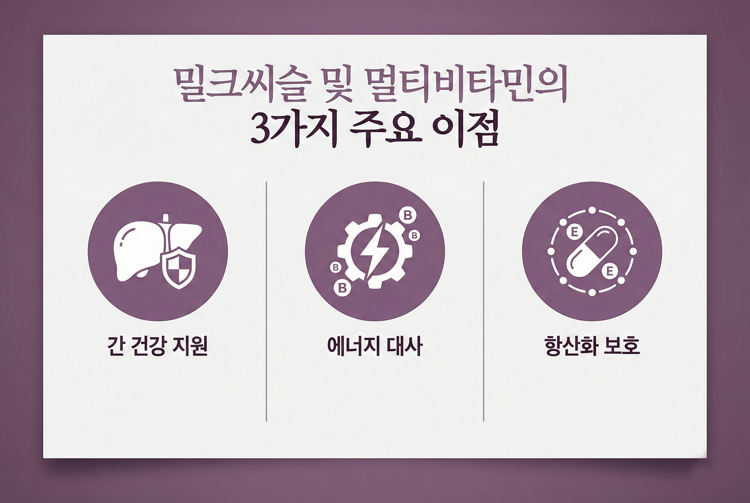 밀크씨슬과 비타민B·E가 간 건강과 에너지 대사, 항산화에 어떤 도움을 줄 수 있는지 단계별로 정리한 인포그래픽