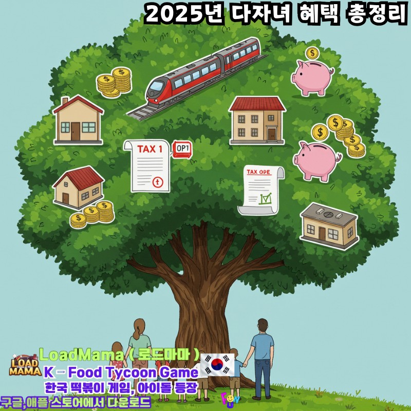 나뭇잎만 있는 것이 아니라, 가지마다 작은 아파트, 기차, 세금 환급 서류, 저금통 등 다양한 복지 혜택 아이콘이 자라고 있습니다