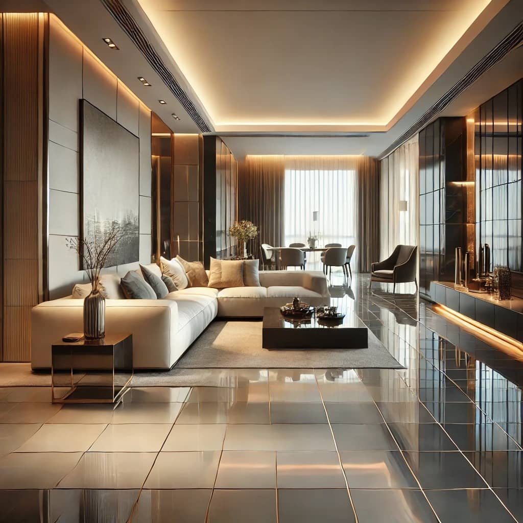 광택-마감과-무광-마감의-타일을-조합한-거실-만들기