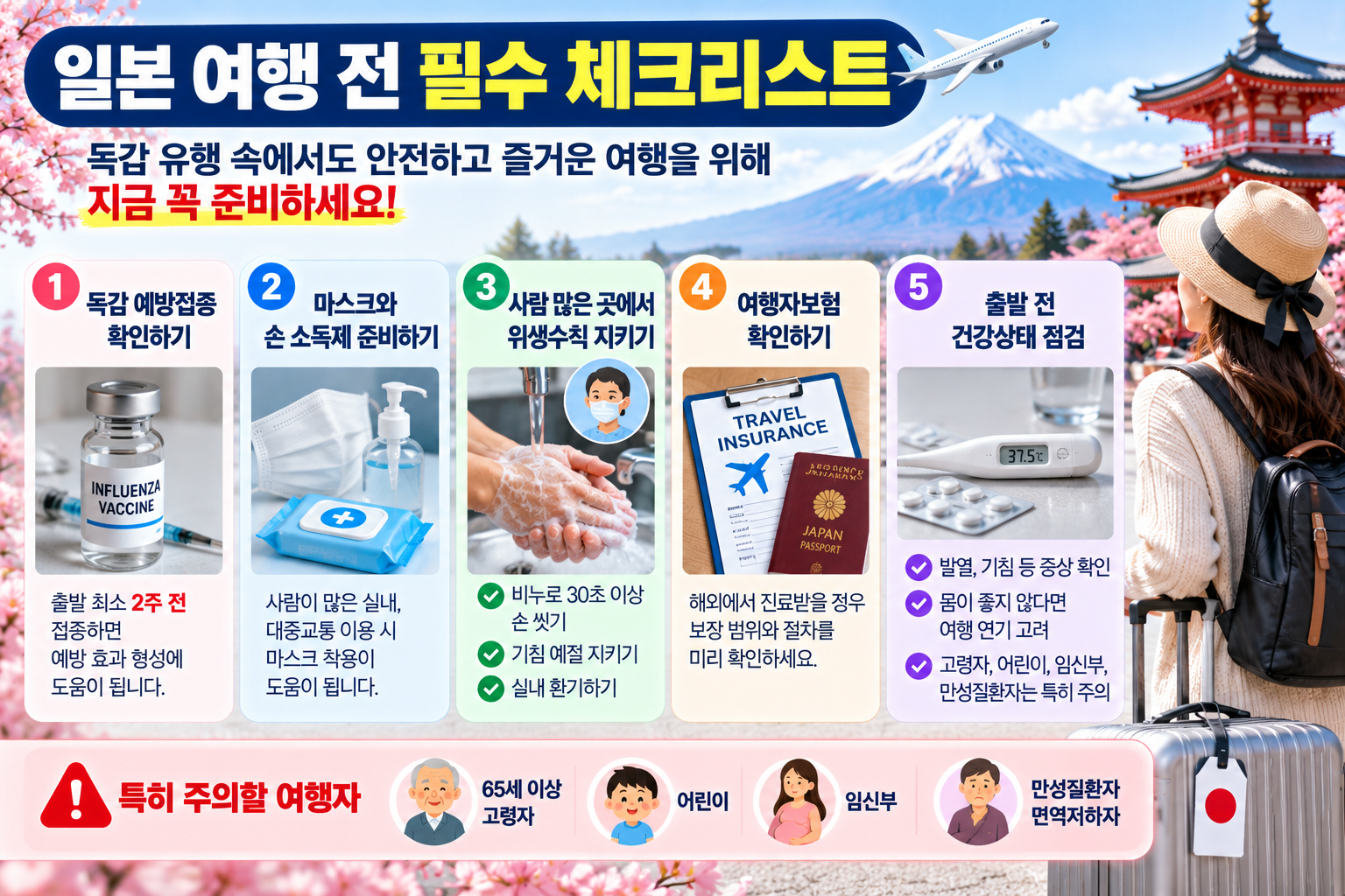 일본 여행 전 독감 예방을 위한 준비물과 건강 체크리스트