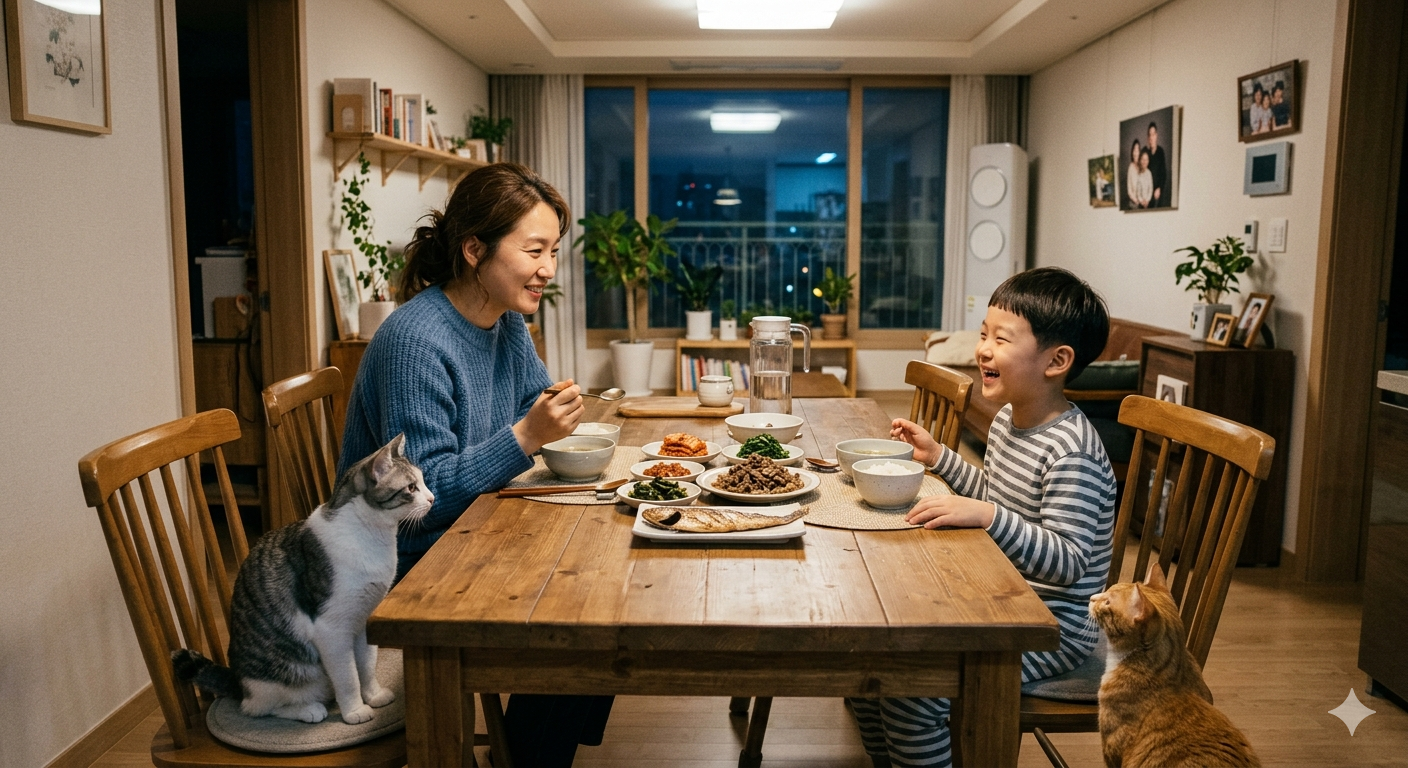 밥을 먹고 있는 가족