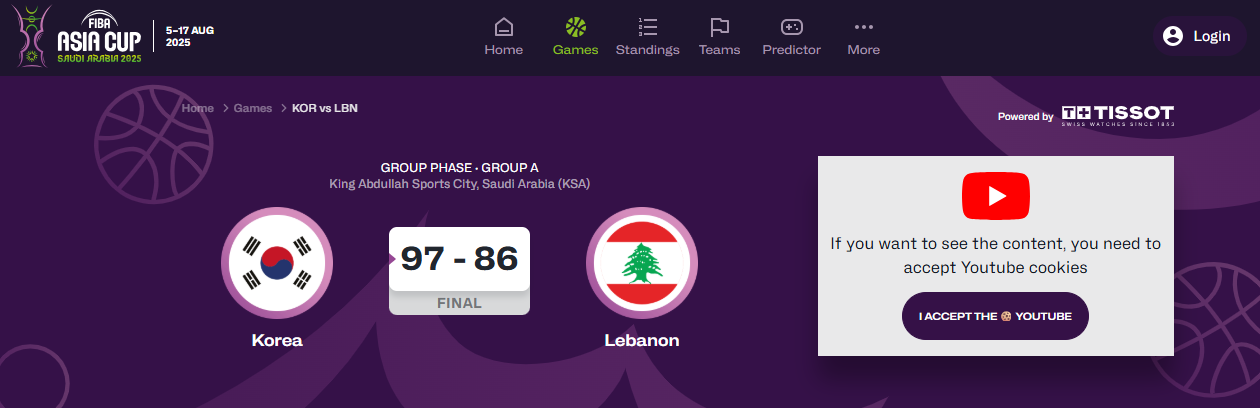 FIBA 아시안컵 이현중 유기상 여준석 이정현 양준석 KOR든스테이트 8강진출결정전 남자농구대표팀