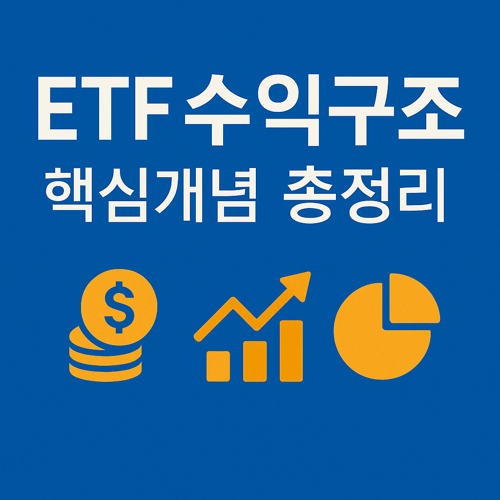 ETF 수익구조와 핵심개념을 설명하는 파란 배경의 금융 그래픽 썸네일 이미지