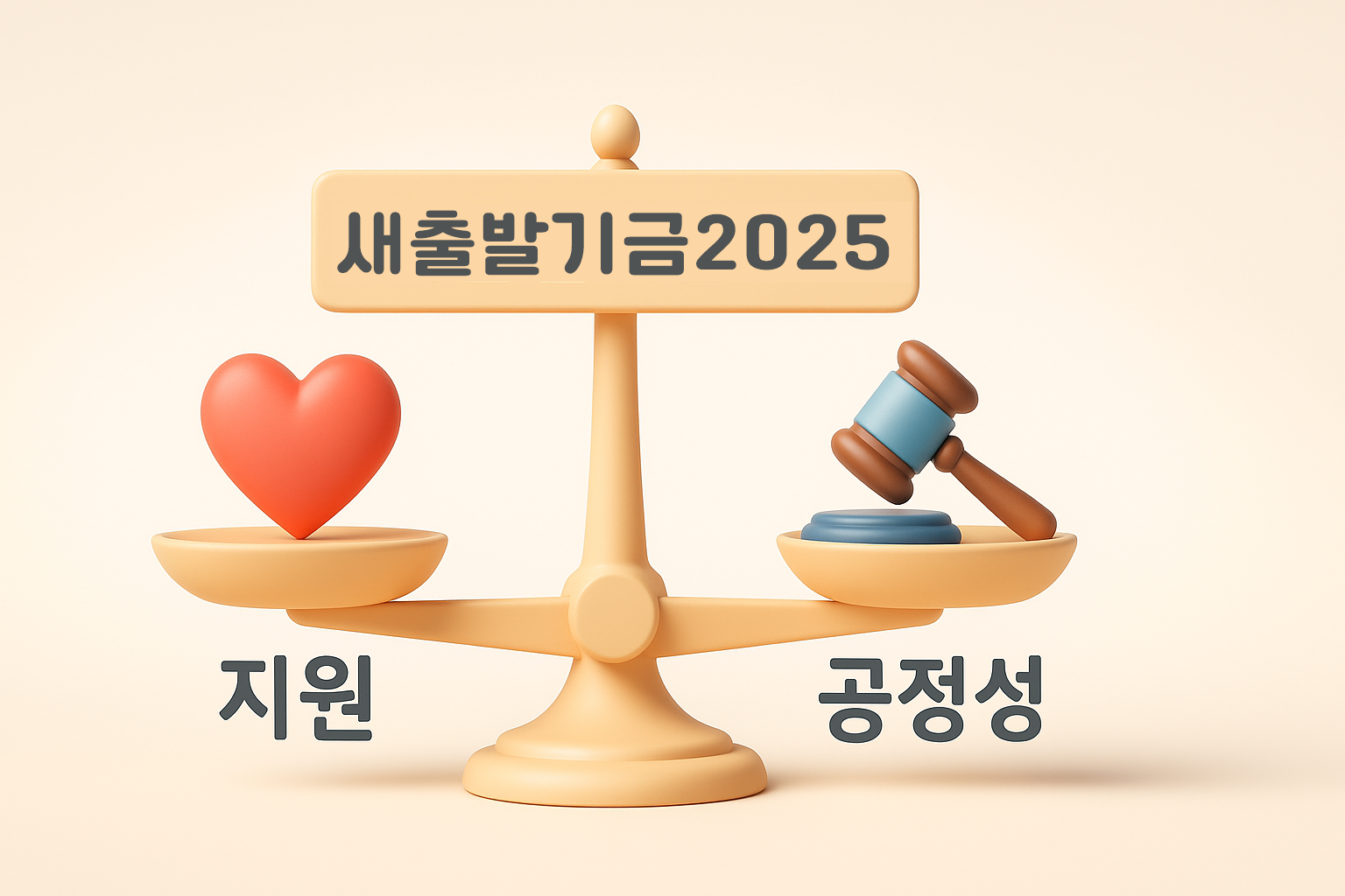 지원과 공정성 사이에서 균형을 맞추는 저울의 개념 이미지