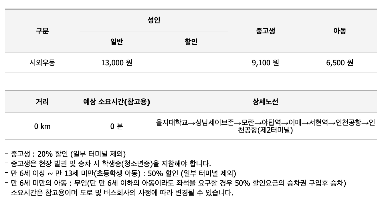 5300 공항버스 예매 시간표 리무진 버스 5300번 예약 (을지대 세이브존 모란역 야탑역 이매역 서현역 인천공항 / 서현역~인천공항)