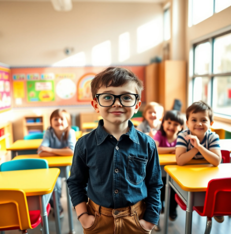 안경을 착용한 초등학생 사진