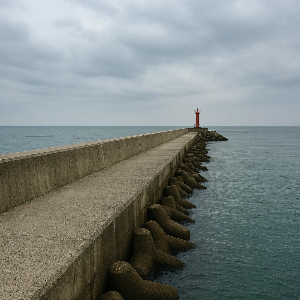 문어낚시 명소 방파제와 잔잔한 바다 풍경