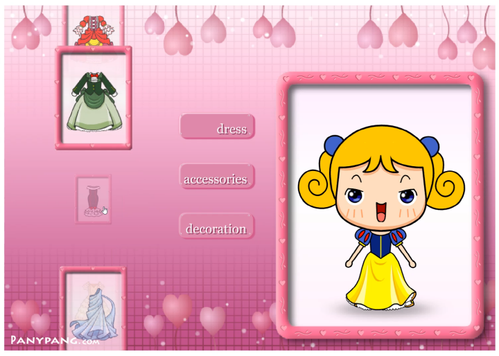 위니윙-옷입히기-플래시게임-플레이-위니윙에게-백설공주-드레스를-입혀준-화면