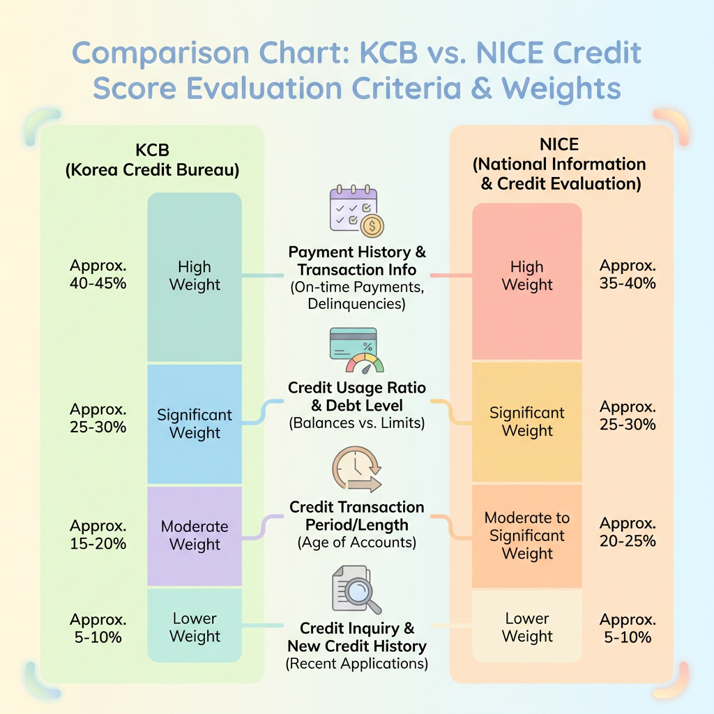 KCB와 NICE 신용점수 평가 항목 비교 및 점수 올리는 핵심 방법 요약