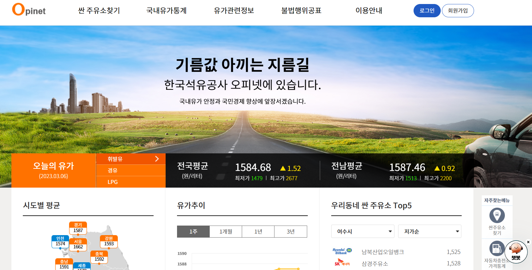 고속도로 주유소 가격 검색하기